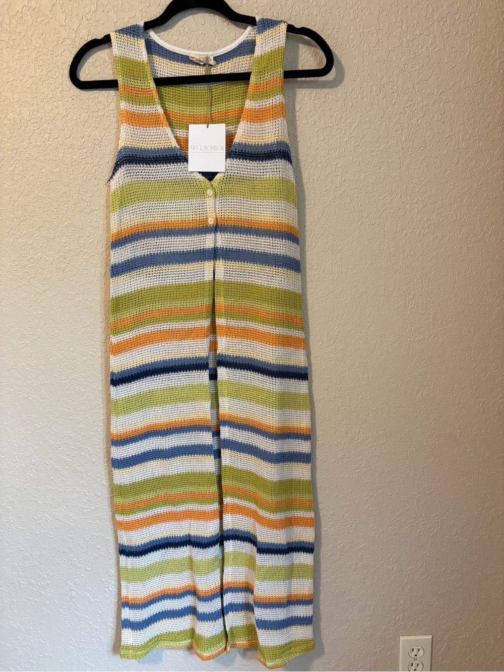 NWT Striped Sleeveless Knit Cardigan in White, Blue, Green, Orange